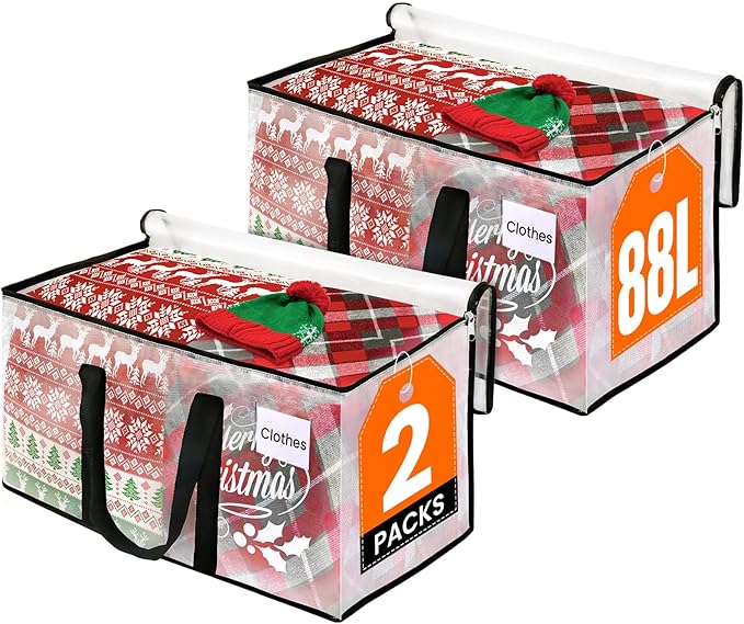 RoomHacks Clear Heavy Duty Extra Large Moving Bags, Reinforced Handle and Double Zipper, Storage Bags Alternative to Moving Box (2 Packs)