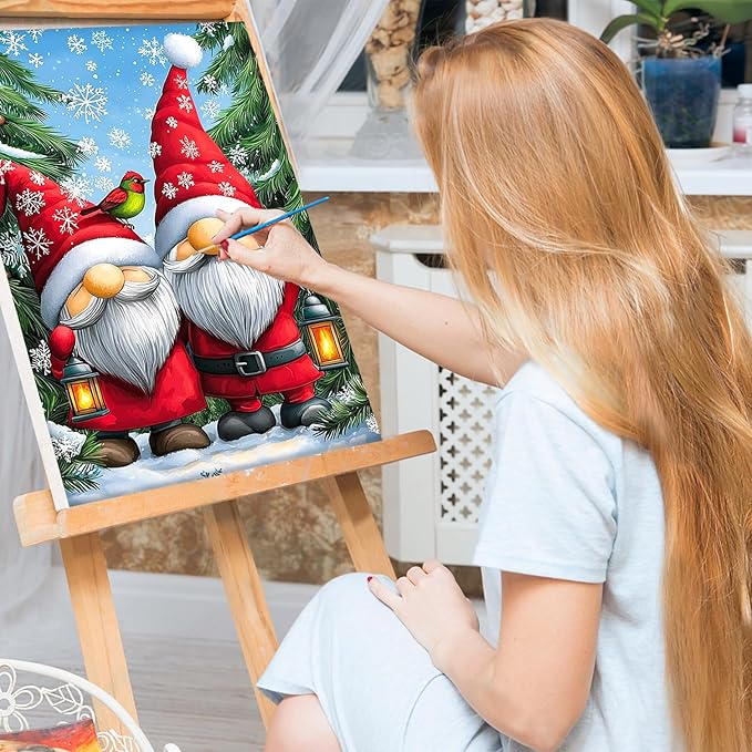 Bowetile Christmas Paint by Numbers for Adults Beginners Framed, Gnome Adults' Paint-by-Number Kits, Adult Paint by Number Kits on Canvas, Acrylic Number Painting for Home Decor, 8x12in