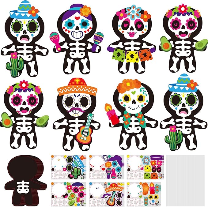 Cinrobiye 24Set Day of The Dead Craft Kits Sugar Skull Masks Craft Kits DIY Paper Mask for Halloween Pinata Goodie Bag Fillers Dia De Los Muertos Birthday Party Favors Holiday Home School Art Project