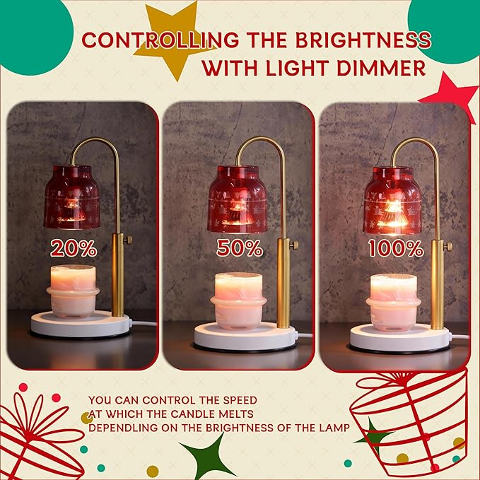 AIKUT Christmas Candle Warmer Lamp, with 2 Bulbs,Timer & Dimmer,Compatible with Large Yankee Candle Jars,3 Wick Candles,Height Adjustable Electric Top Melter,Red,110-120v,Mother's Day Gifts