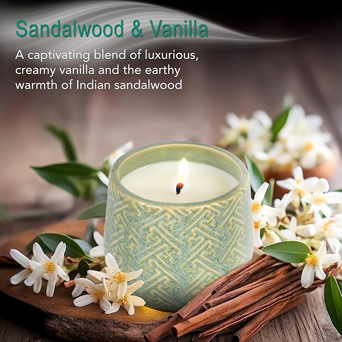 Hyggelight - The Growing Candle, Sandalwood & Vanilla Scented, 10oz Ceramic Pot, Aromatherapy Candles for Home, 100% Soy, Ida