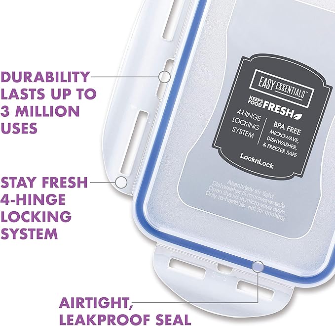 LOCK & LOCK Easy Essentials Food Storage Container Set, 4-Piece -Clear