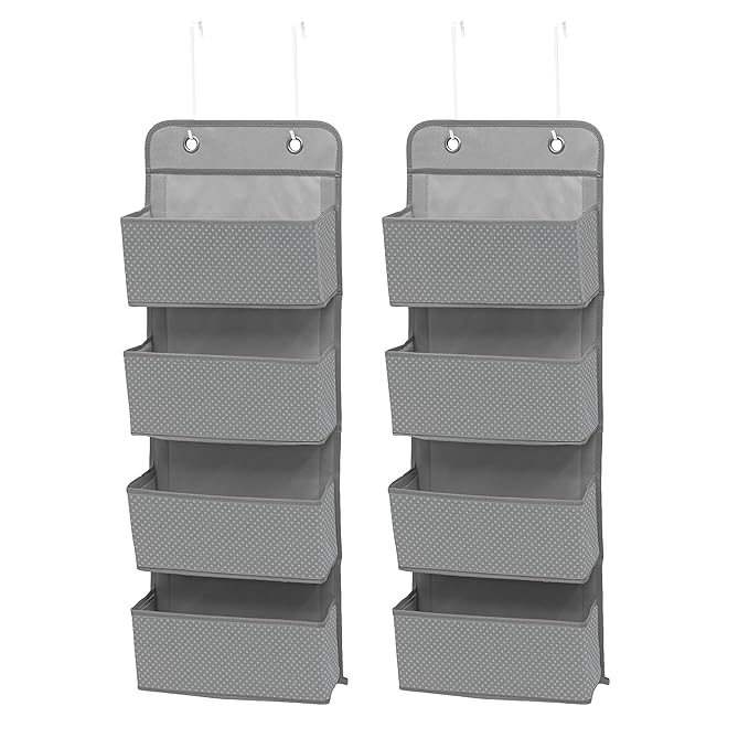 Delta Children 4 Pocket Over The Door Hanging Organizer, 2 Pack, Dove Grey