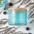 10 oz Embossed Glass Candle Container with Bamboo Lids and Labels,Blue Candle Jars for Making Candles,Mandala Design - Pack of 9