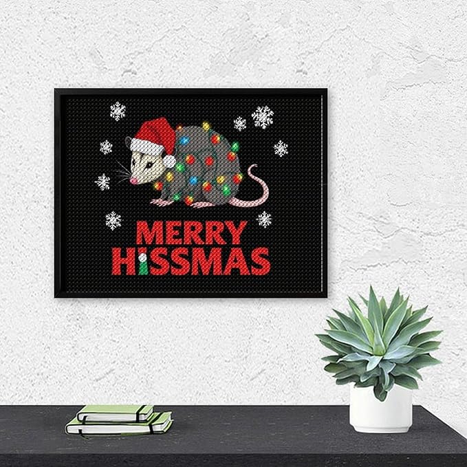AIVKIEJK Diamond Painting Kits for Adults - Christmas Possum Merry Hissmas Painting DIY 5D Full Drill Diamond Dots Paintings with Diamonds Gem Art and Crafts Home Decor 12"x16"