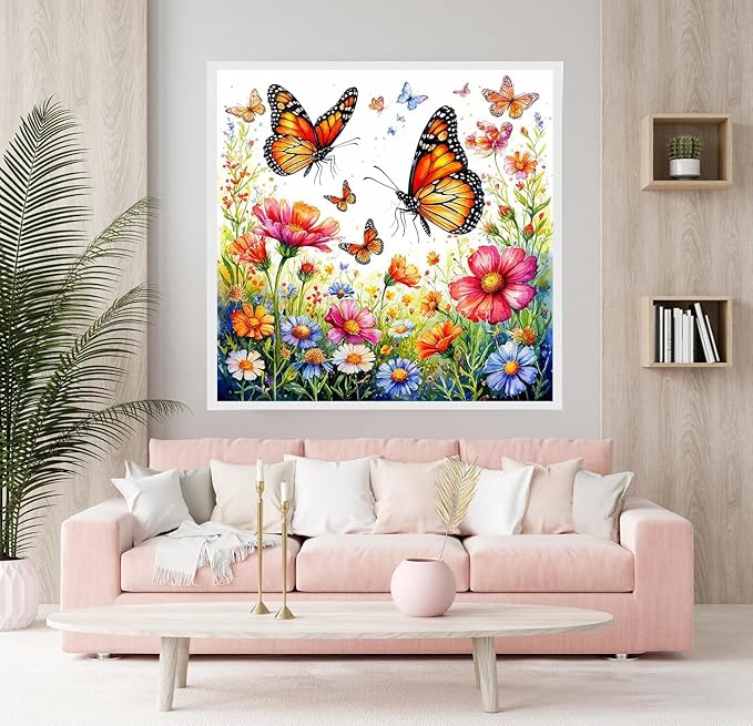 Accompany Wind Diamond Painting Kits for Adults, Butterfly Flower Diamond Art Kits for Beginners,5D Round Full Drill Diamonds Gem Art Crafts for Home Wall Decor Gifts 14x14 Inch