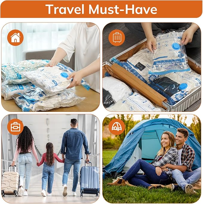 Vacuum Luggage Storage Bags with Cordless Electric Portable Pump, Double Zipper Sealed Space Saver Bag, Compression for Clothes, Bedding and Travel Essentials（10 Pack Travel Comb）