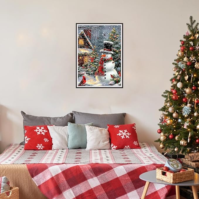 SENQAO Snowman Diamond Art Kits for Adult, Christmas House Diamond Painting Kits for Beginners, DIY Full Drill Winter Holdiay Rhinestone Diamond Dots Gem Painting Art Craft Home Decor 12 x16 Inch