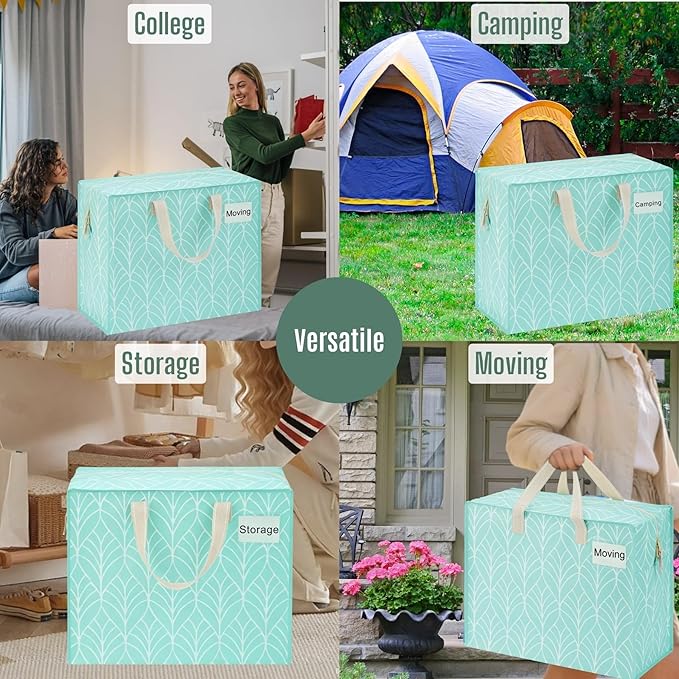 VENO 4 Pack Heavy Duty Moving Bags, Storage Bags, Packing Supplies, Top Zipper, Storage Totes for Camping, Clothes, Bedding, Comforters, Pillows (13 Gallon,Evergreen, 4 Pack)