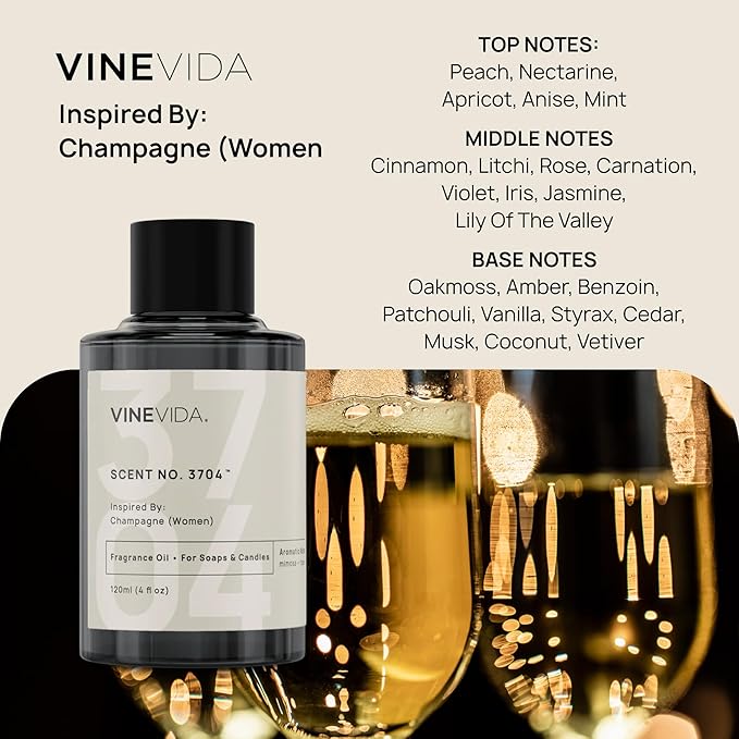 VINEVIDA [4 Oz] Inspired by: Champagne (Women); Fragrance Oil for Candle Making and Soap Making - Premium Candle Scents for Soy Candles