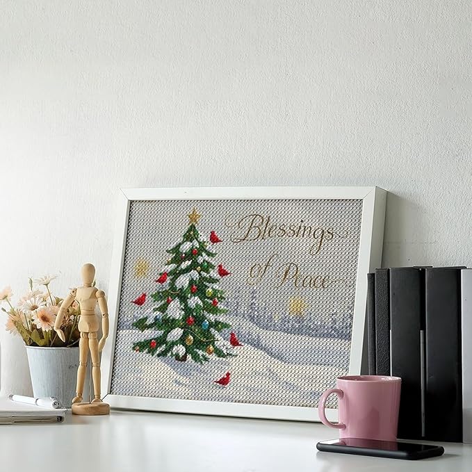 Diamond Painting Kits for Adults - Christmas Snowy Pine & Inspirational Blessings of Peace Painting DIY 5D Full Drill Diamond Dots Paintings with Diamonds Gem Art And Crafts Home Decor 12"x16"