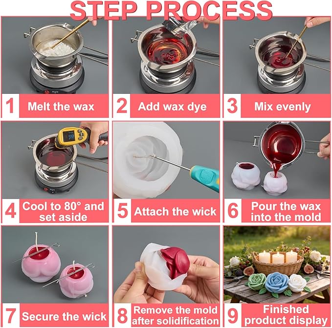 4 PCS Rose Candle Molds 3D Rose Flower Silicone Molds with Leaf Mold for Candle Making Mold DIY Handmade Soaps, Candle Gifts,Resin Crafts,Ice Cubes,Chocolate and Home Decorations Valentine's Day Gift