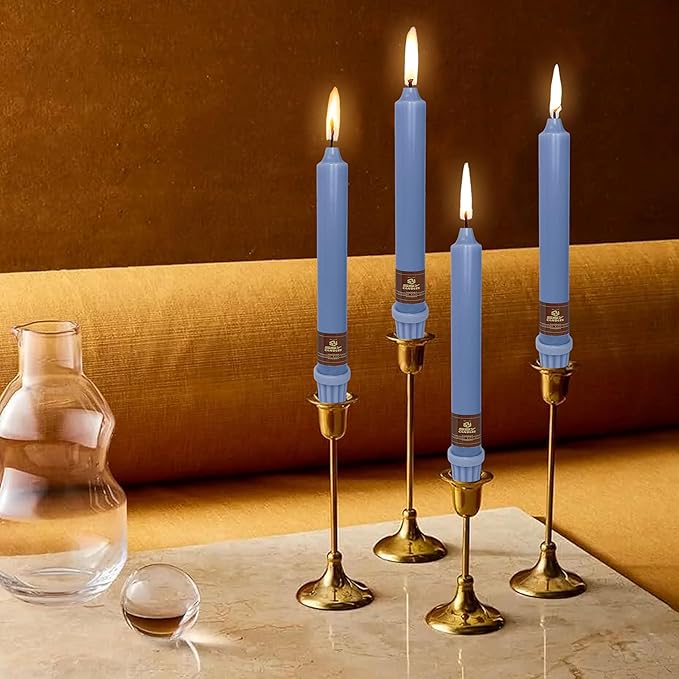 Haze Blue Candlesticks 8 inch Taper Candles- Dripless and Smokeless Candle Unscented - Slow Burning Candle Sticks - Pack of 4