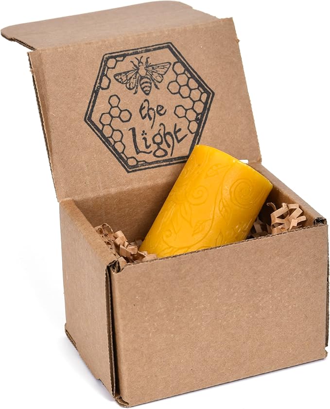 BeeTheLight Beeswax Pillar Candle - 100% Pure Bees Wax - Choose Your Size and Color - Up to 72 Hour Burn Time - Approx. 2x3, 3x4, 3x6 - Unscented - Natural Light Honey Scent (Natural Yellow, Small)
