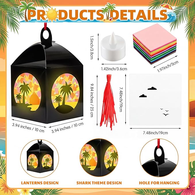 Simgoing 12 Sets Tropical Palm Tree Crafts with LED Candle Light DIY Hawaiian Summer Tissue Paper Craft Kits Hawaiian Luau Palm Tree Hanging Beach Jungle Embellishment for Home Decors Party