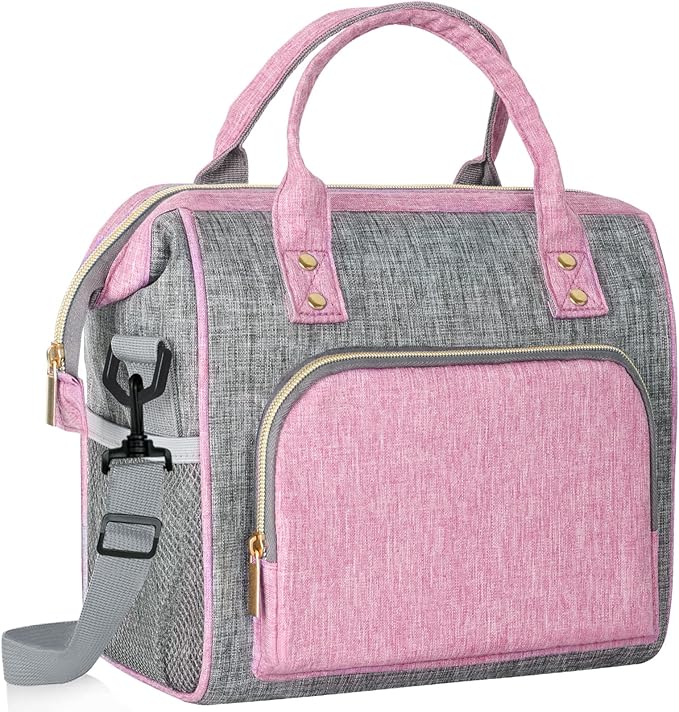 IDEATECH Insulated Lunch Box for Women, Cute & Reusable Cooler Lunch Bag for Work, Office & Picnic, Leak-Proof Tote with Shoulder Strap (Pink)