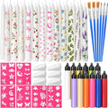 Treela 42 Pcs DIY Candle Painting Kit Include 12 White Taper Candles 12 Vibrant Colors Candle Wax Pen 6 Floral Painting Stencils 6 Paint Brushes 6 Sponge Block for Craft Birthday Wedding Holiday Party