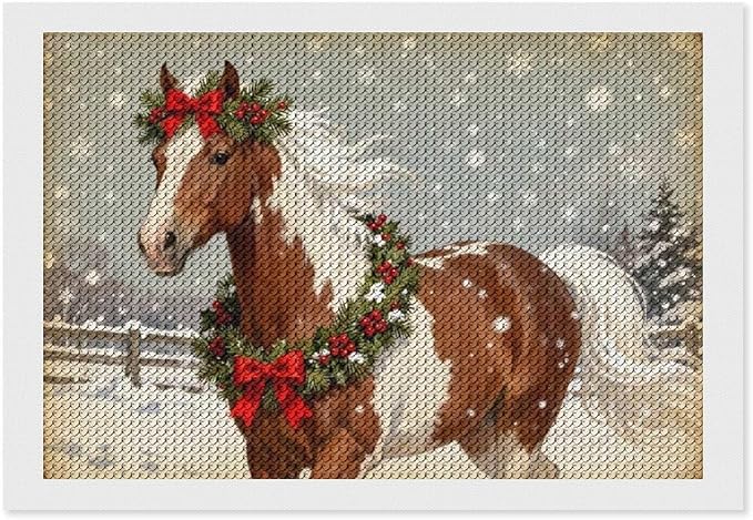 AIVKIEJK Diamond Painting Kits for Adults - Christmas Festive Holiday Horse with Snowy Mane Painting DIY 5D Full Drill Diamond Dots Paintings with Diamonds Gem Art and Crafts Home Decor 8"x12"