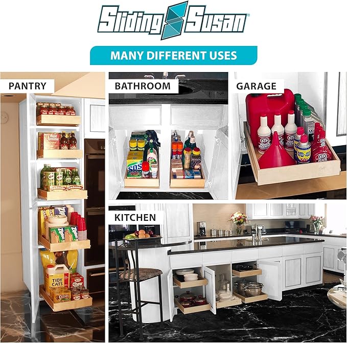 SlidingSusan Pull Out Drawer Organizer for Cabinets, Gliding Soft Close Shelves for Kitchen, Pantry, Bathroom, & Storage Organization, Hard Rock with MDF Core, 20 Inch Wide x 18 Inch Deep