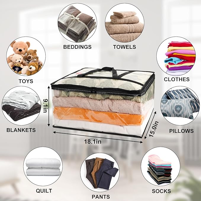 3Pack Clear Blanket Storage Bags, Vinyl Comforter Clothes Storage Closet Organizers and Storage Containers Moving Bags with Reinforced Handle for Bedding, Clothing, Comforters, Pillows, Toys,40L