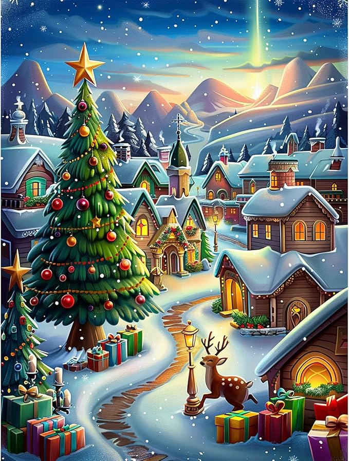 DOMROM Christmas Diamond Painting Kits, Village 5D Diamond Art Kits,Gem Art Painting with Diamonds Dots, Arts and Crafts for Beginners Adult Wall Decor 12 x 16inch