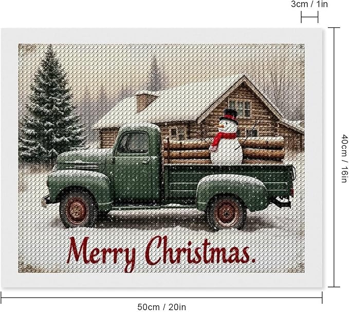 AIVKIEJK Diamond Painting Kits for Adults - Christmas Truck with Snowman & Cabin Winter Painting DIY 5D Full Drill Diamond Dots Paintings with Diamonds Gem Art and Crafts Home Decor 16"x20"