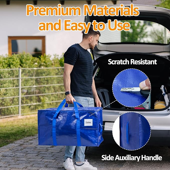 Storage Bags 2 Pack Waterproof Large Organizer Bags for Clothes Blanket Laundry Moving 65LB Load Capacity