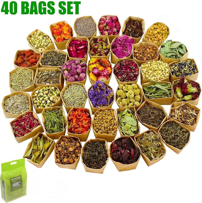 40Bags Natural Dried Flowers, DIY Soap,Bath Bomb,Candle,Aromatherapy Oil,Cake,Resin Jewelry Making,Bath,Nail -Lavender,Don't Forget Me,Rose,Jasmine