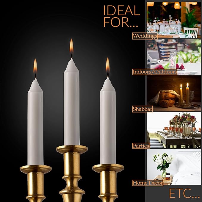 Straight Beige Candlesticks - Pack of 8 6" Beige Candles - 5 Hour Long Burning Candles for Emergency, Chime, Wedding, and Home Decoration