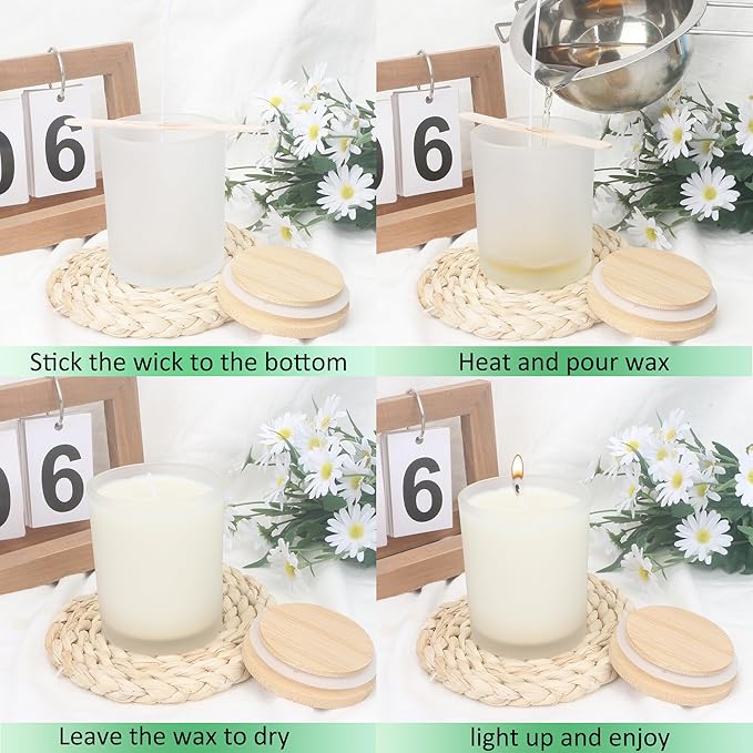 MILIVIXAY 12 Pack 7 OZ Frosted White Thick Glass Candle Jars with Lids - Bulk Empty Candle Jar for Making Candles - Spice, Powder Containers.