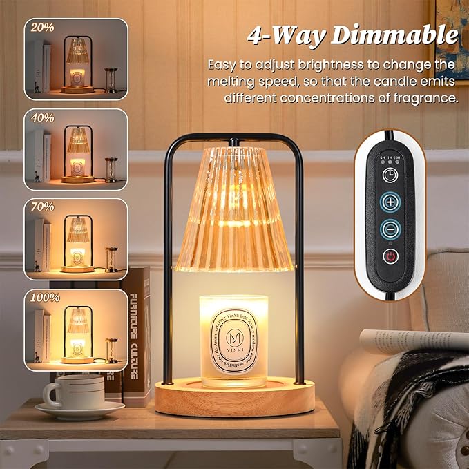 Candle Warmer Lamp with Timer, Electric Candle Lamp Warmer for Jar Candles, Dimmable Wax Melt Warmer with 2 Bulbs, Mom Christmas Gifts Birthday House Warming Gifts New Home, Vintage Home Bedroom Decor