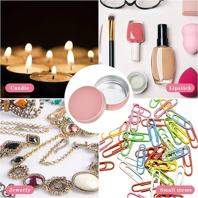 36 Pieces 2 oz Tins with Lids, Aluminum Rose Gold Candy Containers with White Labels, Small Empty Tin Cans Travel Storage Tin Jars for Candles, Lip Balm, Jewelry or Crafts