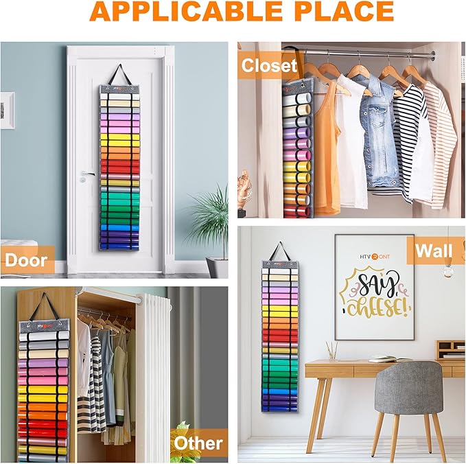 HTVRONT Vinyl Roll Holder With 47 Compartments, Vinyl Roll Storage Organizer Double-sided Organizers Wall Mount for Home Craft Closet, Craft HTV Storage Idea, Gift Wrap Organizer(Grey)