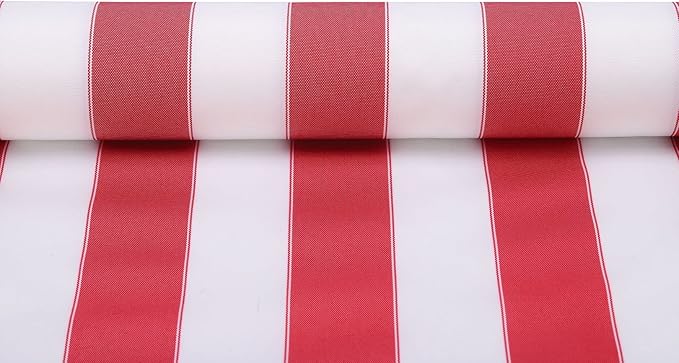 Stripe Waterproof Canvas Awning Fabric Fabric Waterproof Outdoor Fabric 60" Red_White (1 Yards) (Cut Separately by Yard for Prime Orders)