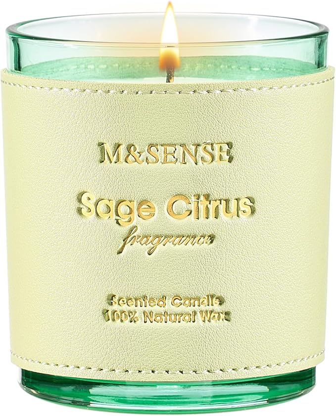M&SENSE Sage Citrus Vegan Soy Candles, Non Toxic 10oz 42-Hour Long Burning, Winter Aromatherapy Candle for Home Air Purifying, Housewarming New Year Gifts