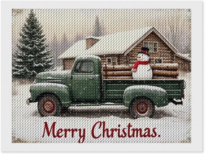 AIVKIEJK Diamond Painting Kits for Adults - Christmas Truck with Snowman & Cabin Winter Painting DIY 5D Full Drill Diamond Dots Paintings with Diamonds Gem Art and Crafts Home Decor 12"x16"