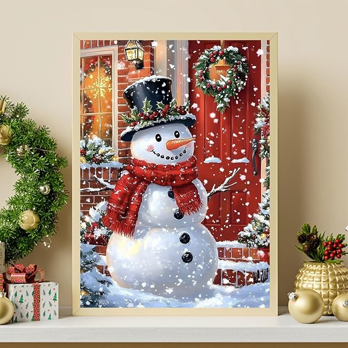 Accompany Wind 5D Christmas Diamond Painting Kits for Adults, Christmas Snowman Diamond Art Kits,Round Full Drill Dots Gem Crafts for Home Wall Decor Gifts 12x16 Inch