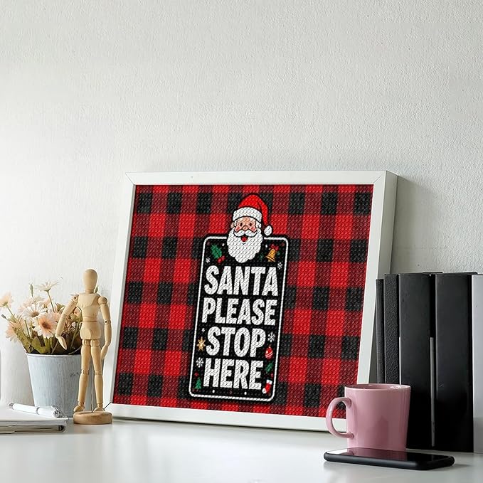AIVKIEJK Diamond Painting Kits for Adults - Holly & Stars, Santa Please Stop Here Painting DIY 5D Full Drill Diamond Dots Paintings with Diamonds Gem Art and Crafts Home Decor 16"x20"