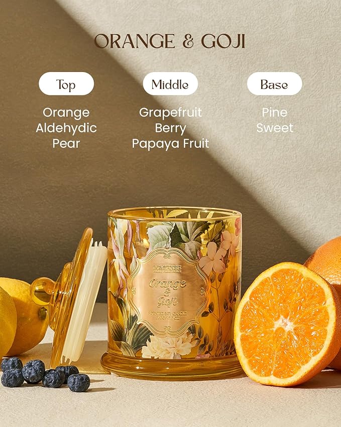 M&SENSE Orange Goji Soy Candle for Home, Non Toxic 2 Wick 12.7oz 75H Long Lasting, Winter Fragrant Aromatherapy Candle for Relaxation, Housewarming New Year Gifts