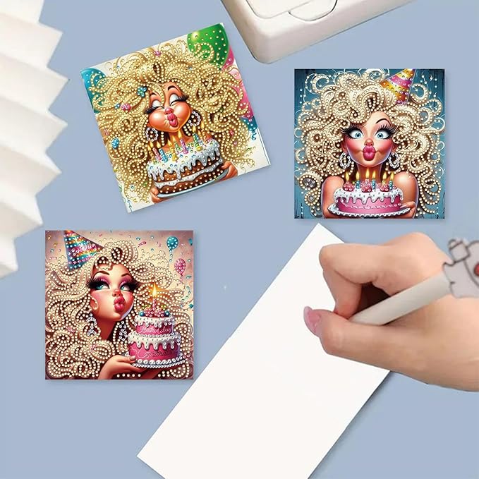 DoxQcs 5D Diamond Art Painting Greeting Cards Kit, DIY Cards for Blessings Congratulations Gifts, Greeting Card Set for Birthday Thanksgiving Day Christmas Halloween-Woman’s Birthday
