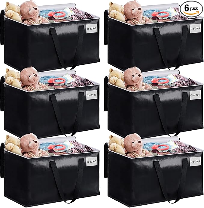 StorageRight Large Moving Bags Heavy Duty Storage Totes for Storage,Packing & Moving Collapsible Moving Supplies with Large Capacity, Reinforced Zippers and Handles, 88L, 6 Packs