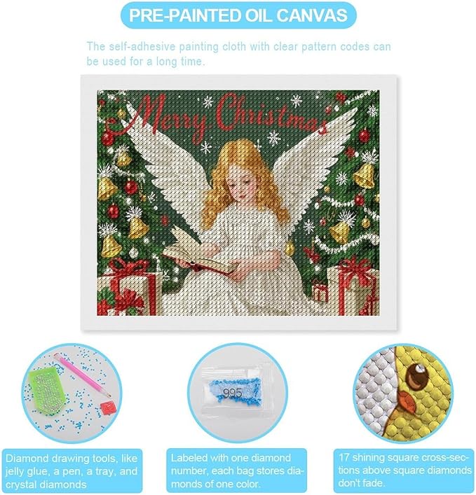 AIVKIEJK Diamond Painting Kits for Adults - Merry Christmas Angel Welcome Painting DIY 5D Full Drill Diamond Dots Paintings with Diamonds Gem Art and Crafts Home Decor 16"x20"