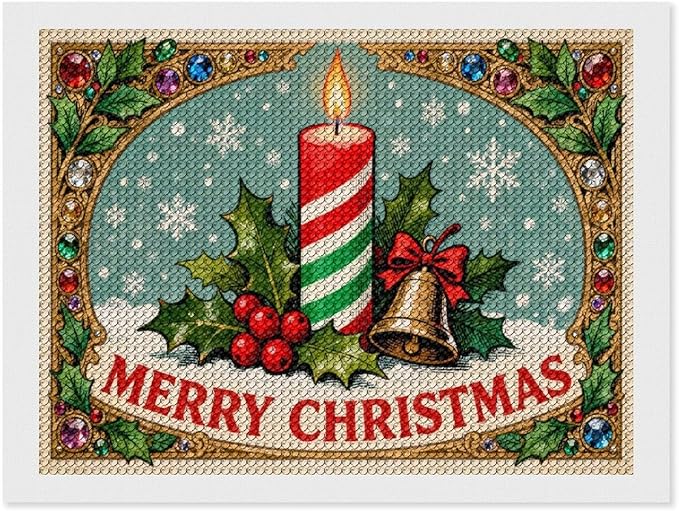 AIVKIEJK Diamond Painting Kits for Adults - Merry Christmas Candle & Holly Accents Painting DIY 5D Full Drill Diamond Dots Paintings with Diamonds Gem Art and Crafts Home Decor 12"x16"