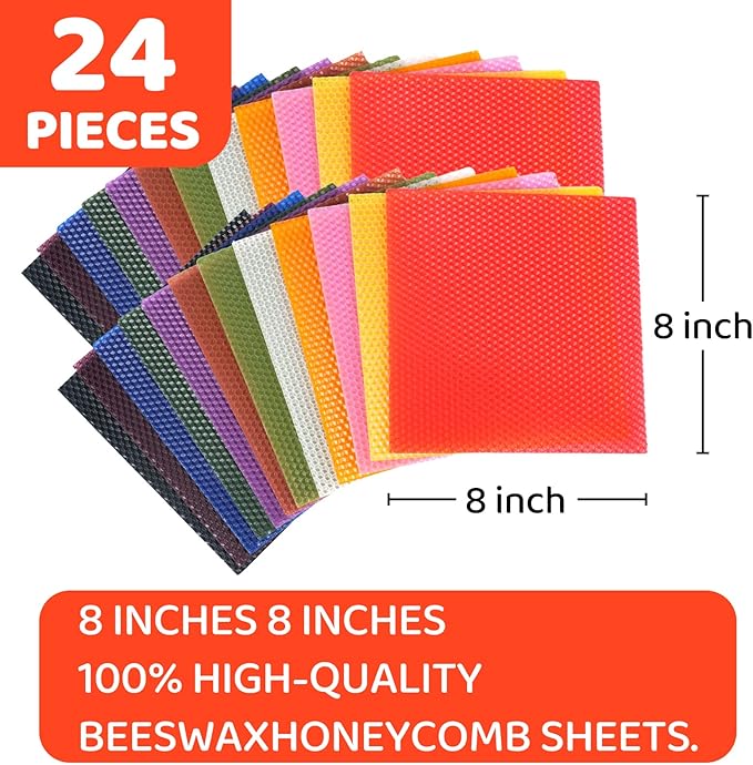 Nafziger 24 Pack 8x8 Inch Beeswax Sheets for Candle Making Kit Starter, Kids & Adults DIY Craft Gift