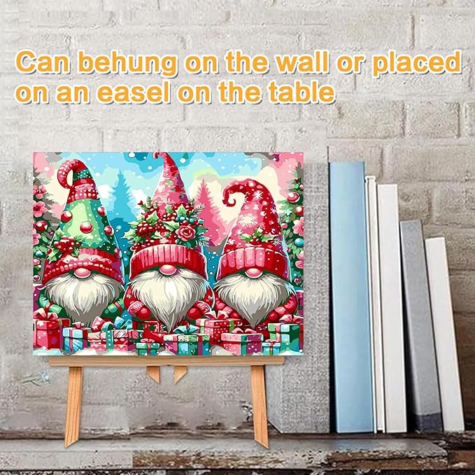 Meothan Framed Paint by Numbers Kits for Adults, Christmas Gnomes Paint by Number on Canvas with Easel for Home Wall Decor 11.8x15.7inch (30x40cm)