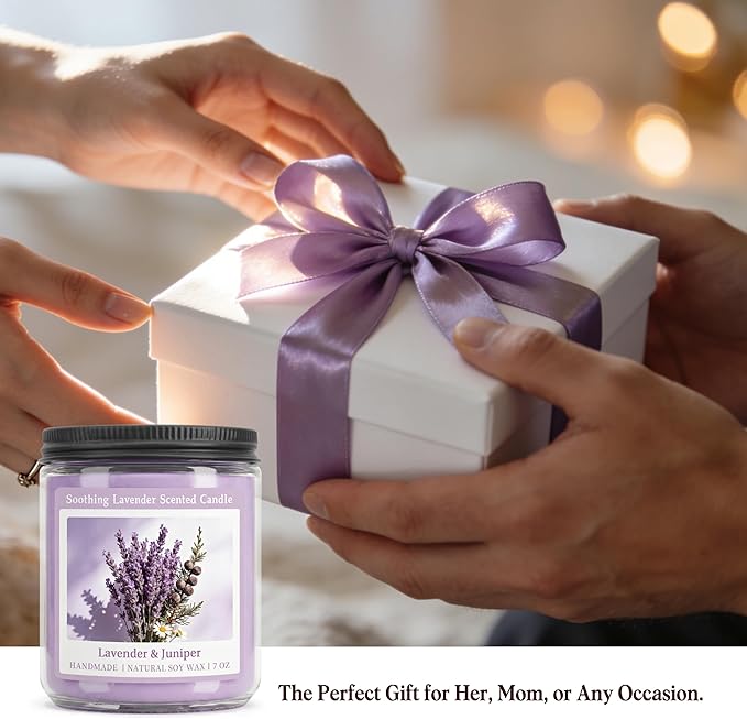 Homsolver Soothing Lavender Scented Candle, Natural Soy Candles with 50+ Hour Burn, Soft Juniper Lavender Fragrance for Home, Gift for Women, Men & Friends, Everyday Home Use, Comfortable Spaces