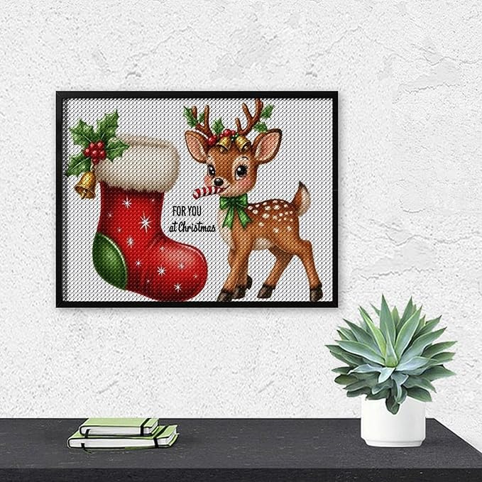 AIVKIEJK Diamond Painting Kits for Adults - Deer Sugar Bell Holiday Christmas Painting DIY 5D Full Drill Diamond Dots Paintings with Diamonds Gem Art and Crafts Home Decor 12"x16"