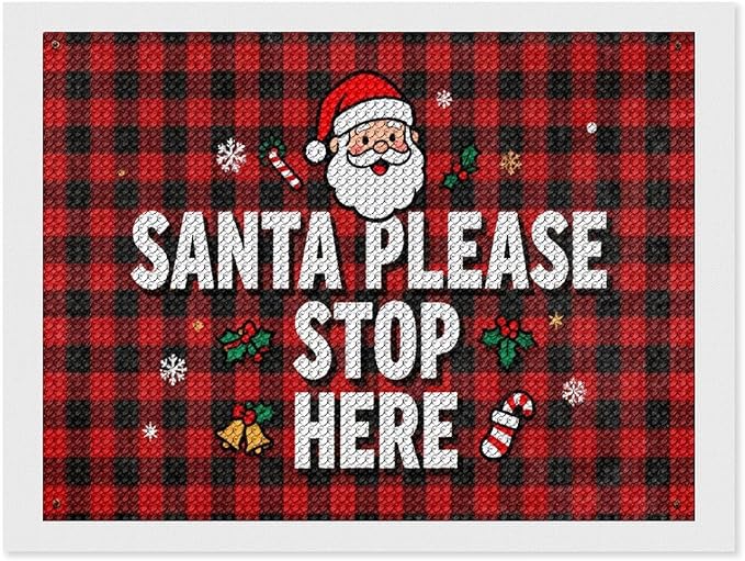 AIVKIEJK Diamond Painting Kits for Adults - Holly & Stars, Santa Please Stop Here Painting DIY 5D Full Drill Diamond Dots Paintings with Diamonds Gem Art and Crafts Home Decor 12"x16"