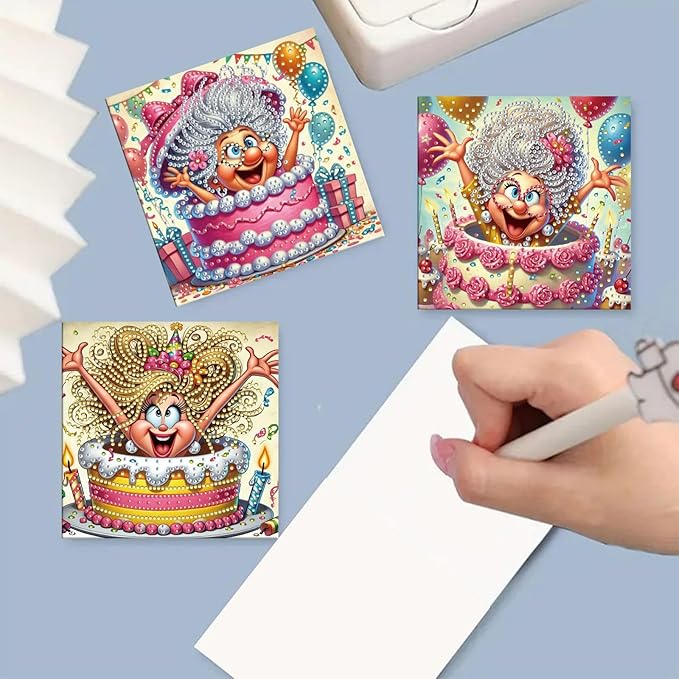 DoxQcs 5D Diamond Art Painting Greeting Cards Kit, DIY Cards for Blessings Congratulations Gifts, Greeting Card Set for Birthday Thanksgiving Day Christmas Halloween-Grandma's Birthday
