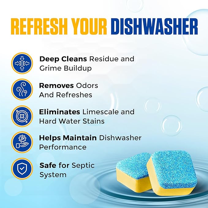 Bastion Dishwasher Cleaner Tablets, Lemon Scent, 3-Month Supply (6 Pods), Powerful Cleaning & Odor Removal, Descaling Tablets